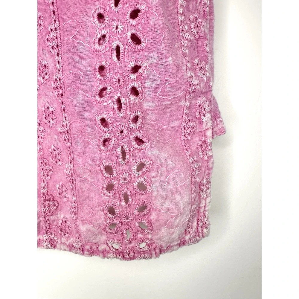 Eri + Ali Anthropologie Pink Eyelet Lace Back Tank Top Small Cotton V-Neck Boho - Picture 9 of 12